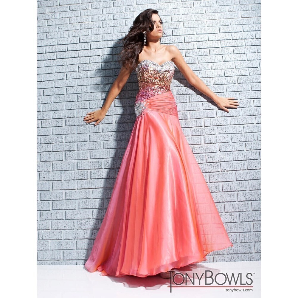 Tony Bowls Fit & Flare Coral Sequin Gown 113511